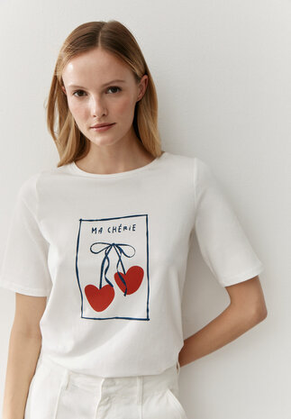 MORE & MORE T-shirt imprimé cerise blanc cassé MORE & MORE T-shirt imprimé cerise blanc cassé