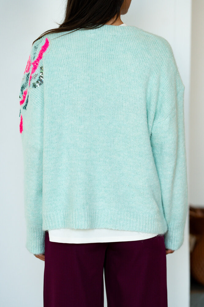 KALYRA pull à sequins vert clair KALYRA pull à sequins vert clair