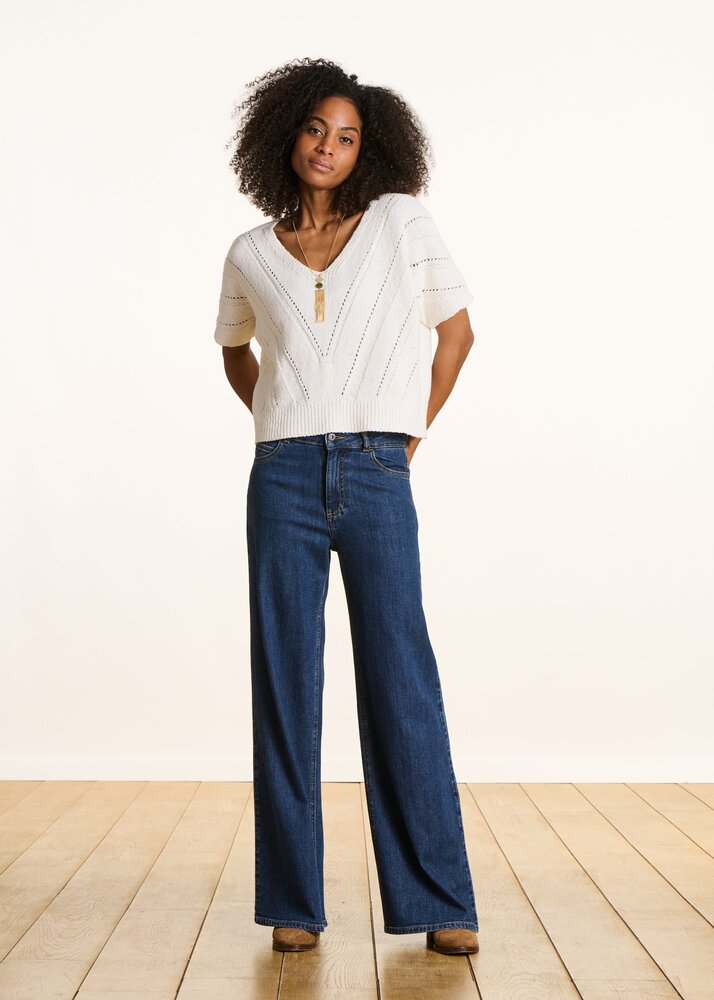 LA FEE MARABOUTEE Pull ample  en maille ajourée manches courtes écru