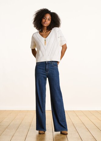 LA FEE MARABOUTEE Pull ample  en maille ajourée manches courtes écru