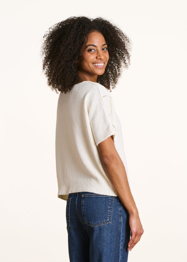 LA FEE MARABOUTEE Pull ample  en maille ajourée manches courtes écru