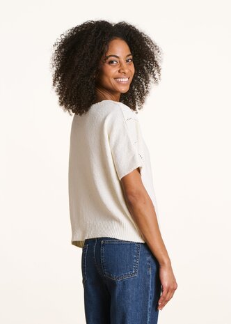 LA FEE MARABOUTEE Pull ample  en maille ajourée manches courtes écru