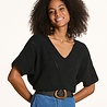 Pull ample en maille ajourée manches courtes noir Pull ample en maille ajourée manches courtes noir