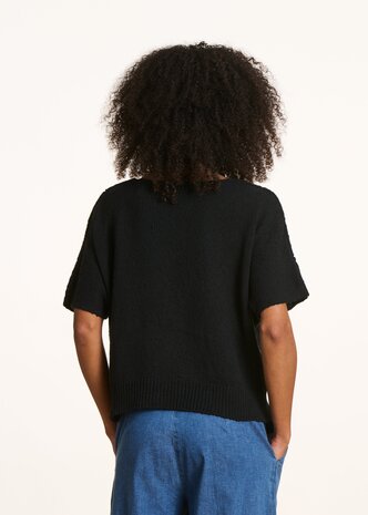 Pull ample en maille ajourée manches courtes noir Pull ample en maille ajourée manches courtes noir