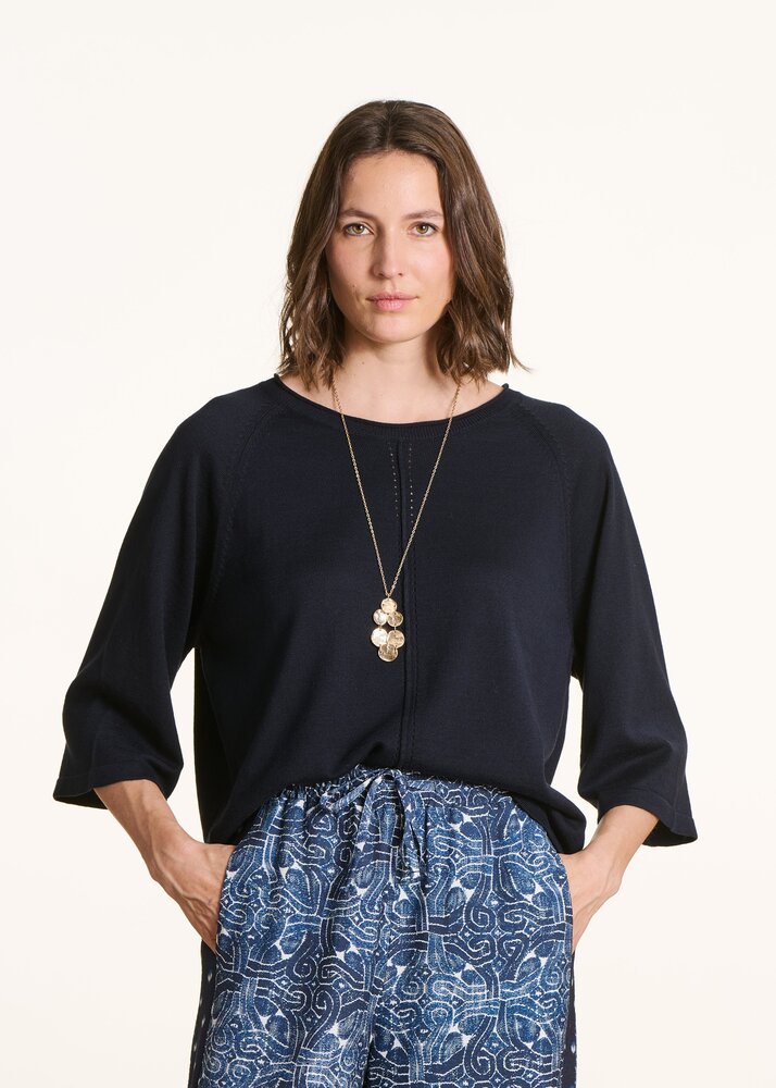 LA FEE MARABOUTEE Pull  oversize maille fine col rond bleu encre