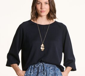 Pull  oversize maille fine col rond bleu encre