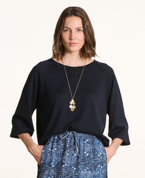 Pull  oversize maille fine col rond bleu encre
