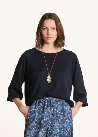 LA FEE MARABOUTEE Pull  oversize maille fine col rond bleu encre