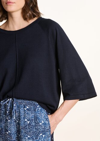 LA FEE MARABOUTEE Pull  oversize maille fine col rond bleu encre