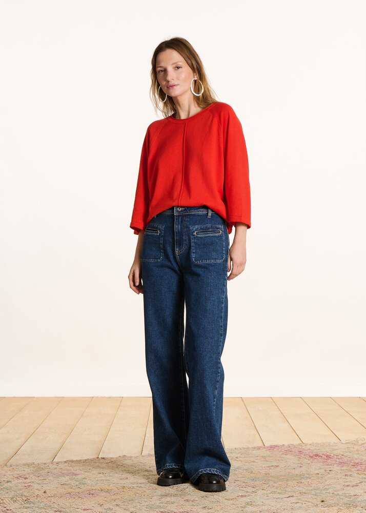 Pull  oversize maille fine col rond jaspe