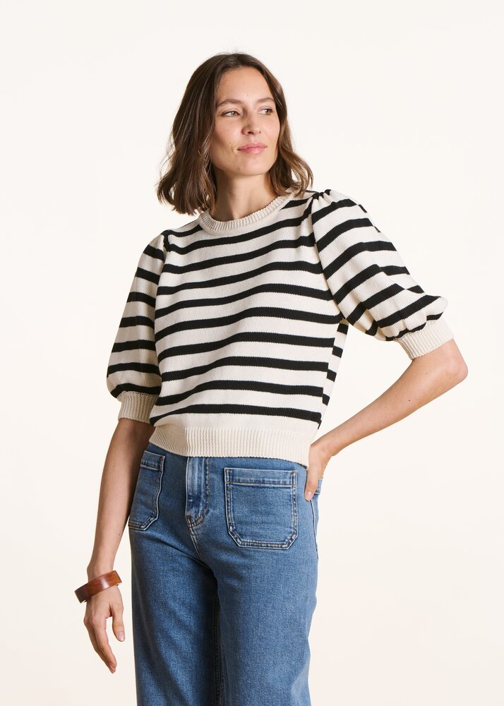 Pull marinière col rond ecru/noir Pull marinière col rond ecru/noir