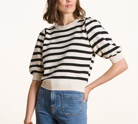 Pull marinière col rond ecru/noir
