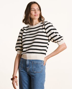 Pull marinière col rond ecru/noir