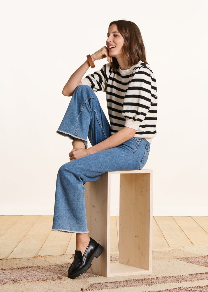 LA FEE MARABOUTEE Pull marinière col rond ecru/noir