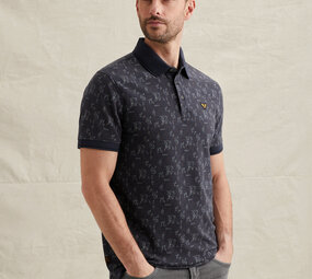 Polo avec imprimé intégral et col en maille côtelée bleu