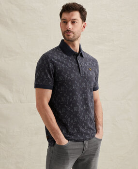 Polo avec imprimé intégral et col en maille côtelée bleu