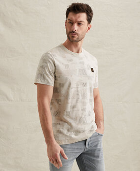 T-shirt avec imprimé intégral et effet flammé beige