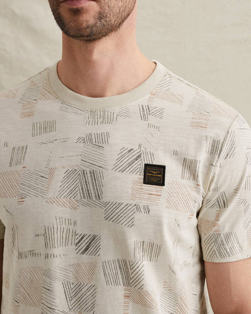 T-shirt avec imprimé intégral et effet flammé beige T-shirt avec imprimé intégral et effet flammé beige