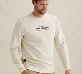 Sweatshirt avec graphisme et col en maille côtelée beige