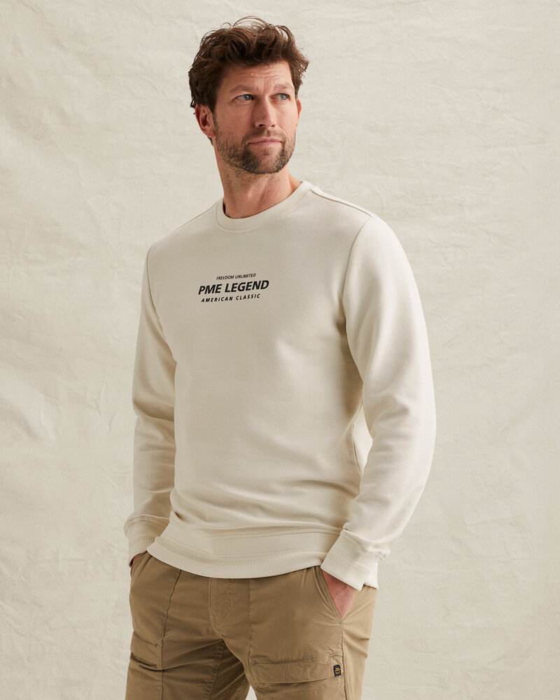 Sweatshirt avec graphisme et col en maille côtelée beige Sweatshirt avec graphisme et col en maille côtelée beige