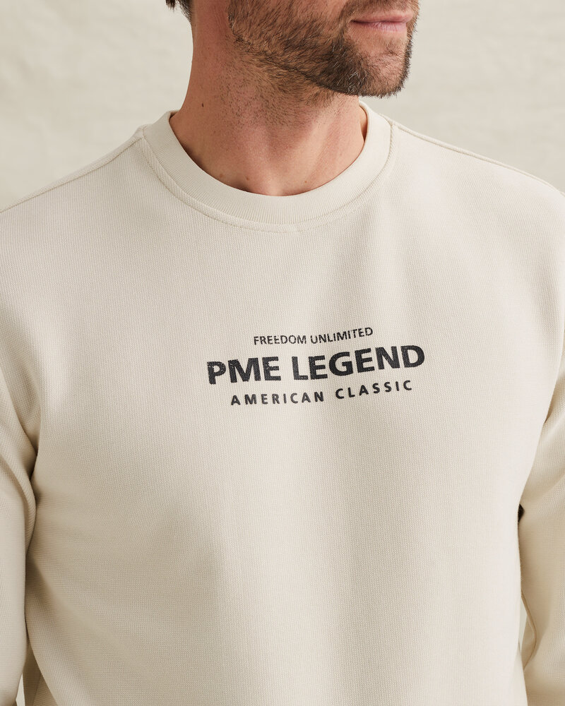 Sweatshirt avec graphisme et col en maille côtelée beige Sweatshirt avec graphisme et col en maille côtelée beige