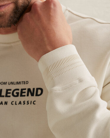 Sweatshirt avec graphisme et col en maille côtelée beige Sweatshirt avec graphisme et col en maille côtelée beige