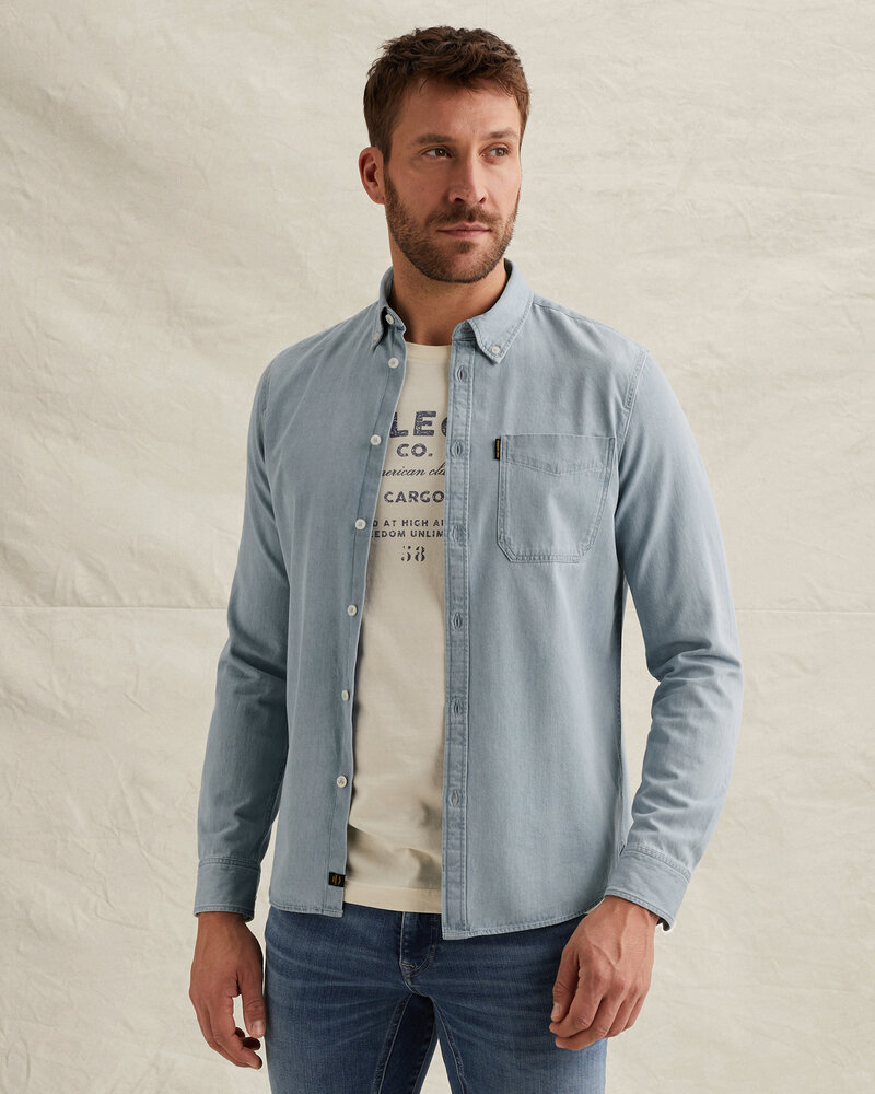 Chemise en denim avec détails de couture bleu Chemise en denim avec détails de couture bleu