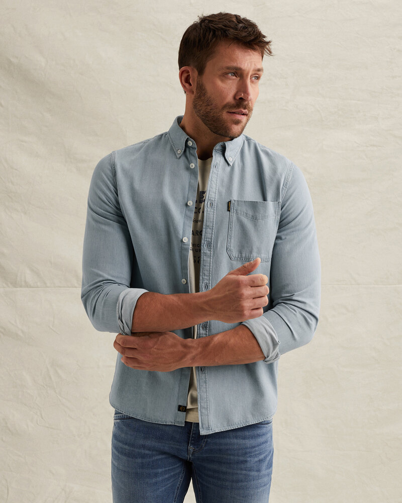 Chemise en denim avec détails de couture bleu Chemise en denim avec détails de couture bleu