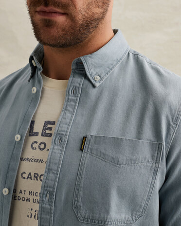 Chemise en denim avec détails de couture bleu Chemise en denim avec détails de couture bleu