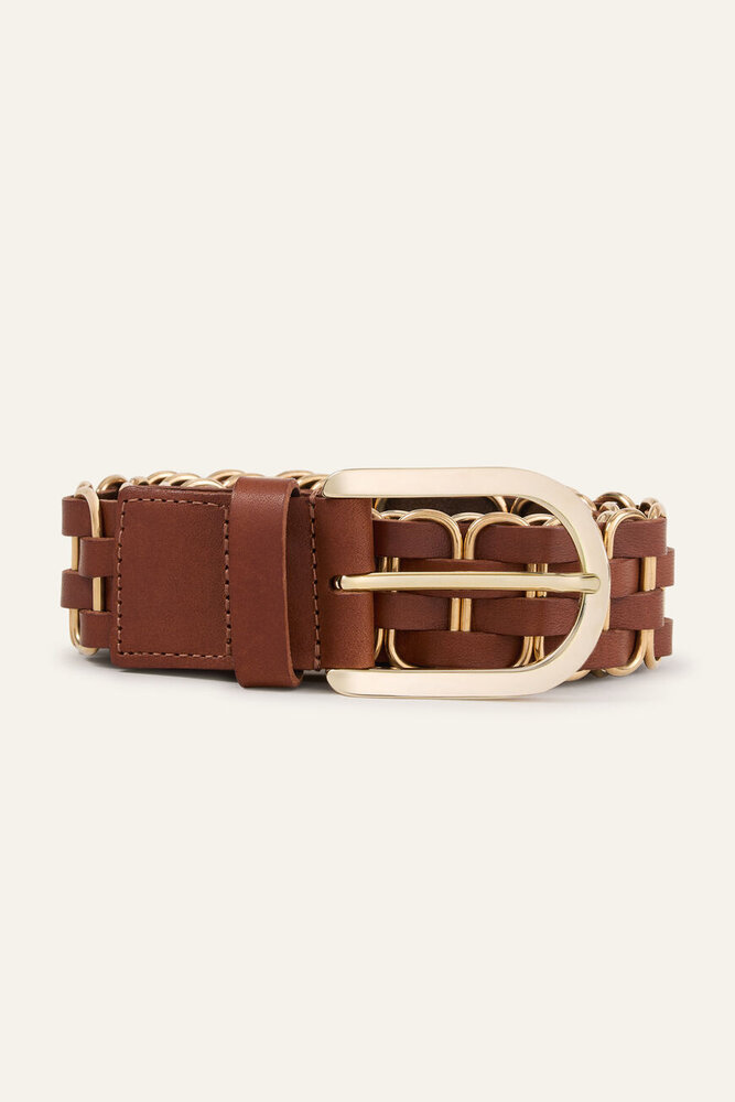 BA&SH BECK ceinture cuir tressée camel