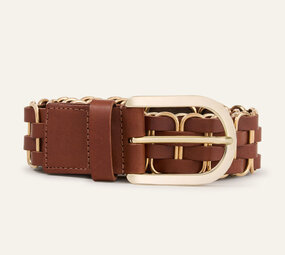 BA&SH BECK ceinture cuir tressée camel