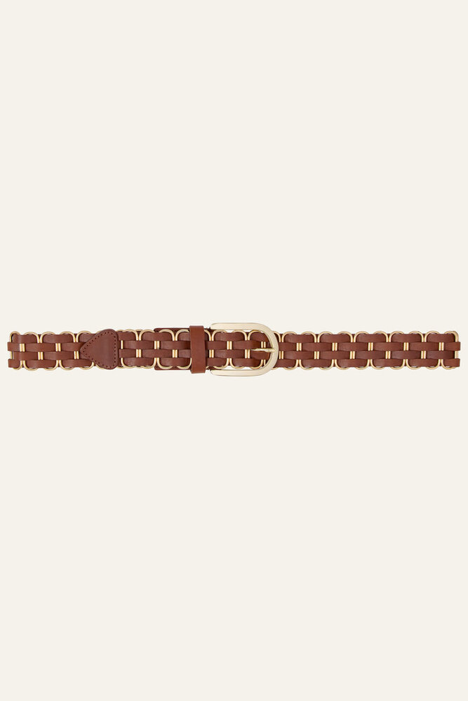BA&SH BECK ceinture cuir tressée camel