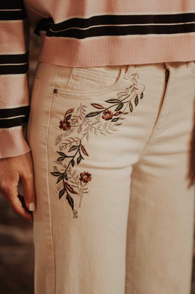 BOHO jean brodé crème naturelle