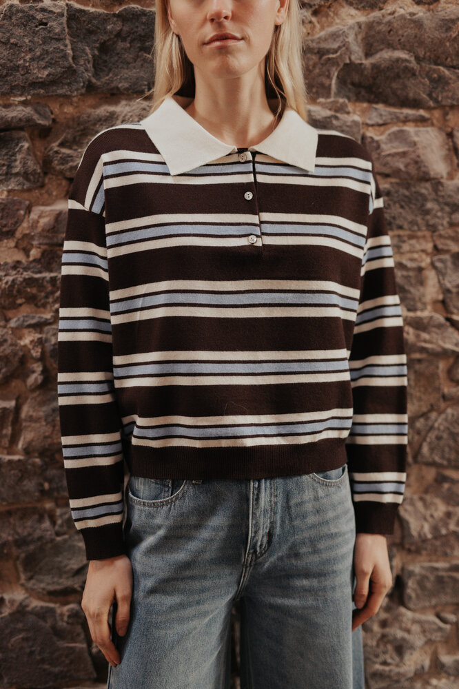 ARLYA blouse polo bleu/chocolat