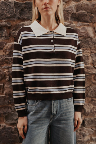 ARLYA blouse polo bleu/chocolat