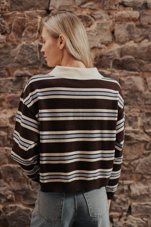 ARLYA blouse polo bleu/chocolat