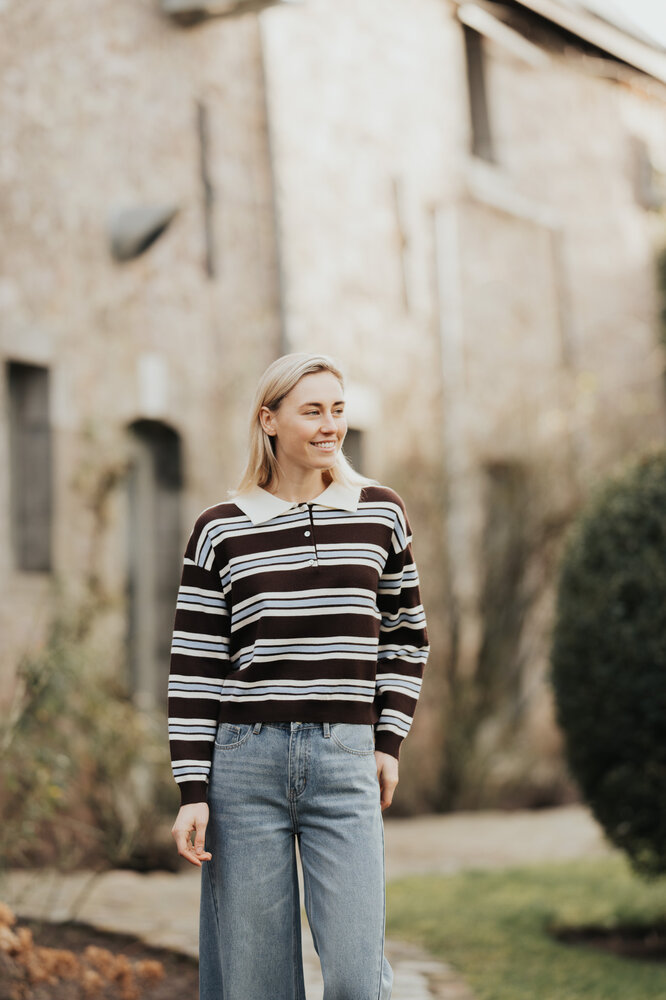 ARLYA blouse polo bleu/chocolat
