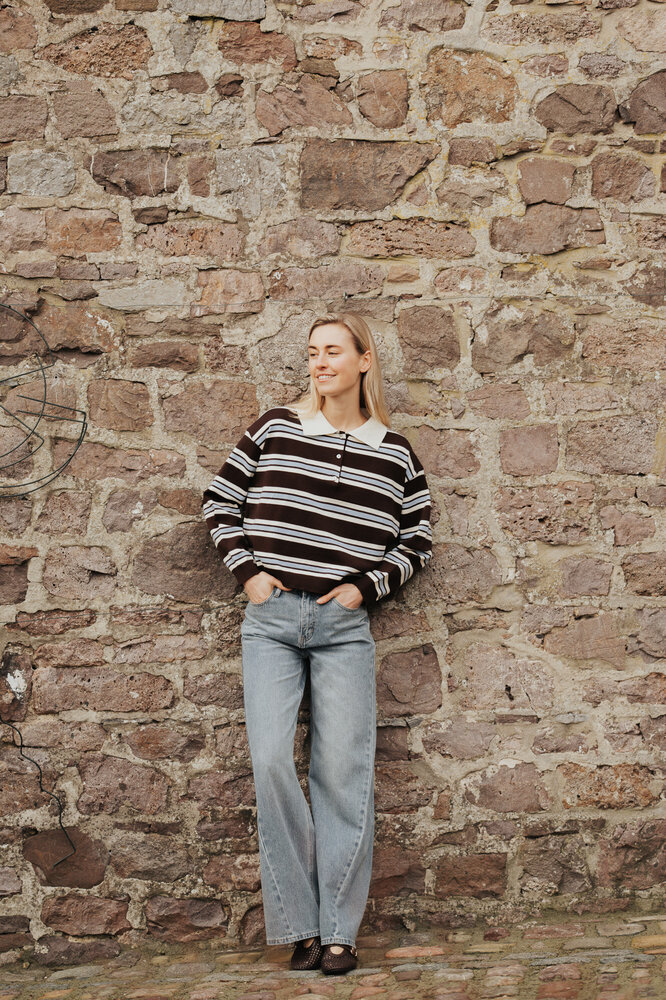 ARLYA blouse polo bleu/chocolat