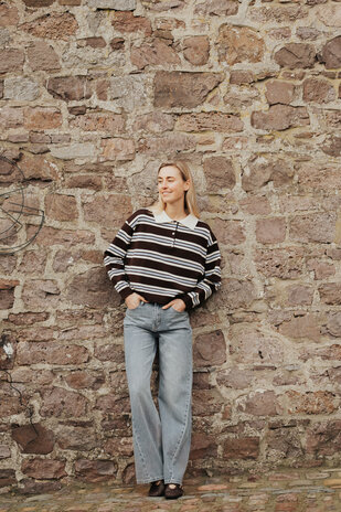 ARLYA blouse polo bleu/chocolat