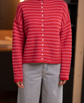 ISIS gilet marinière fuchsia/rouge