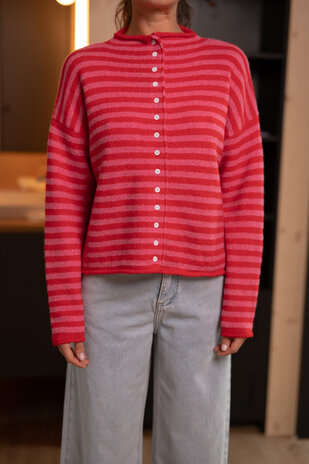 ISIS gilet marinière fuchsia/rouge