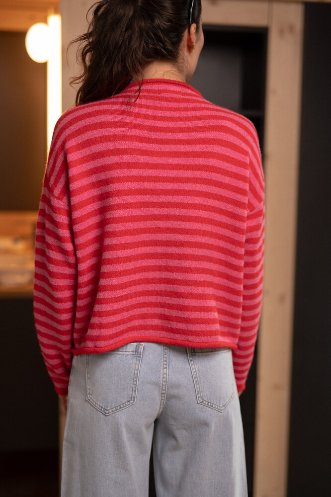 ISIS gilet marinière fuchsia/rouge