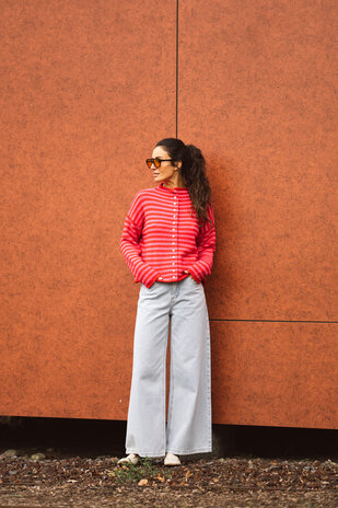 ISIS gilet marinière fuchsia/rouge