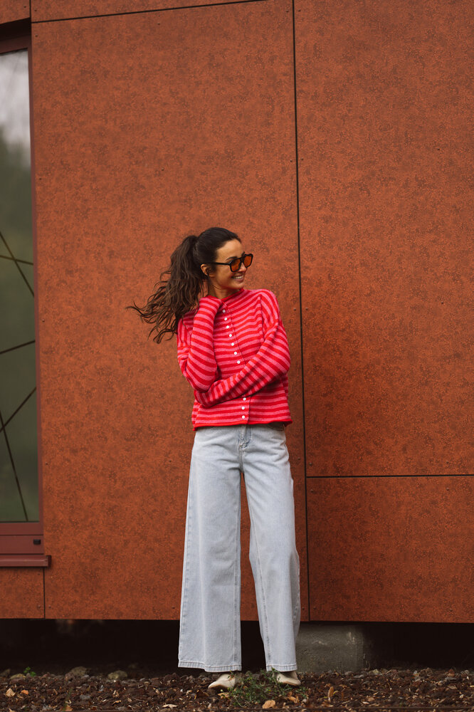 ISIS gilet marinière fuchsia/rouge