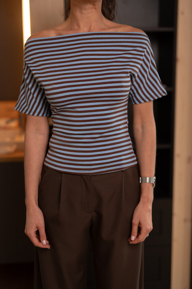 SOLYN blouse a rayure bleu/brun