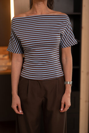 SOLYN blouse a rayure bleu/brun
