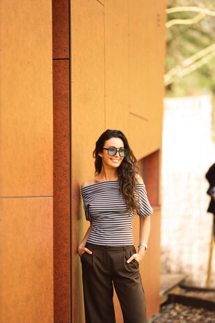 SOLYN blouse a rayure bleu/brun