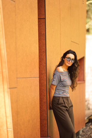 SOLYN blouse a rayure bleu/brun