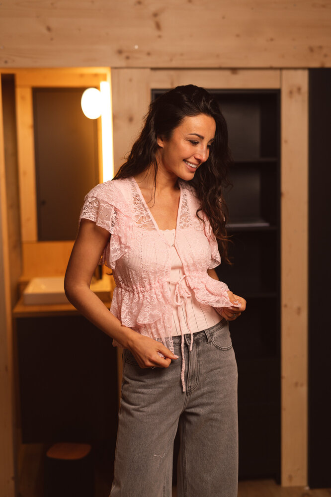 KIREL top à dentelle rose