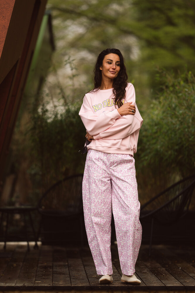 OLYRA pantalon rose fleuris